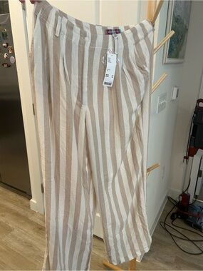 White and Tan Striped Lightweight Linen Pants NWT